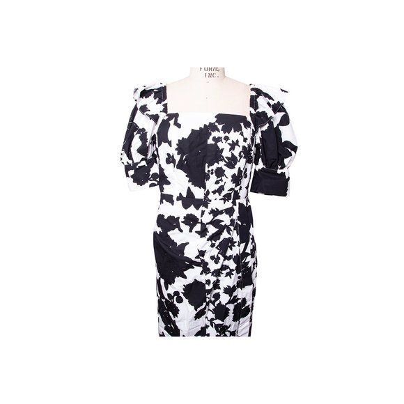 Christopher John Rogers Black & White Target Floral Puff Wrap Dress Size 10 NWT - Picture 5 of 15